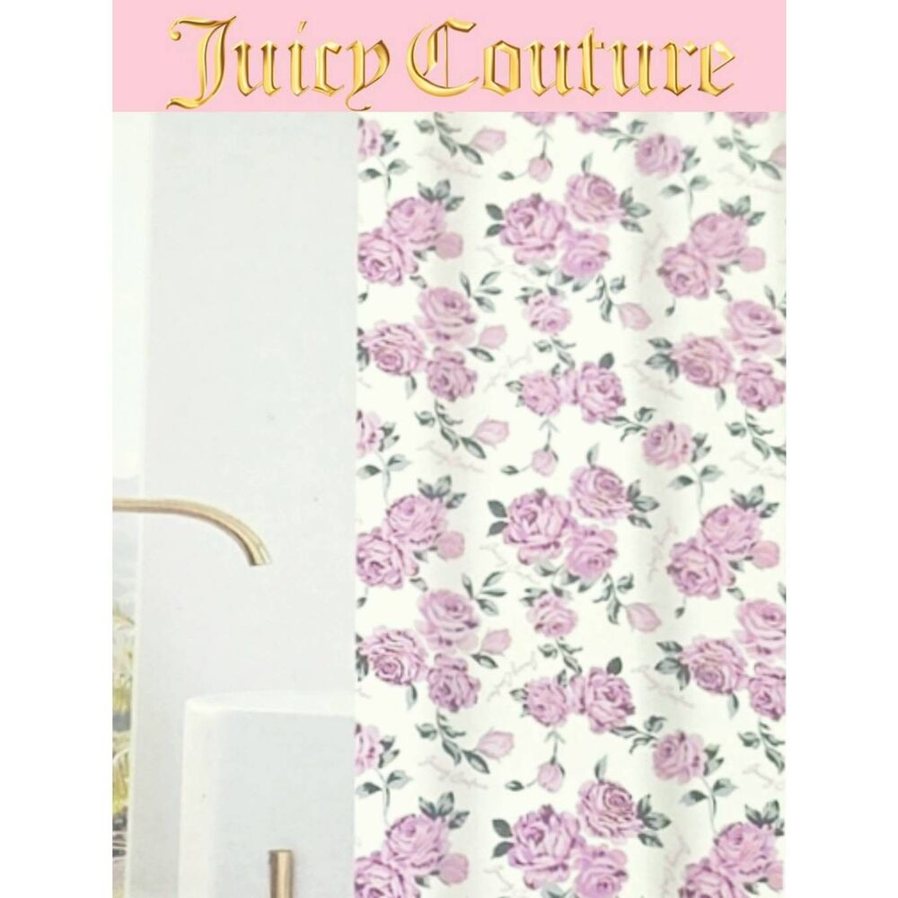 Juicy‎ Couture Home Signature Logo Floral Shower Curtain w/Hooks